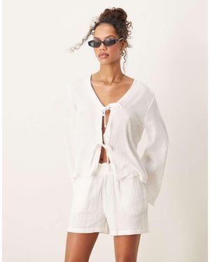 Jdy Tie Front Cheesecloth Shirt Co-ord - Natural