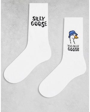 ASOS 2 Pack Socks With Silly Goose Graphic - White