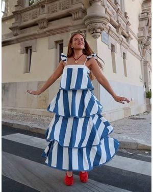Labelrail X Rebecca Olivia Circus Stripe Tiered Midaxi Dress - Blue