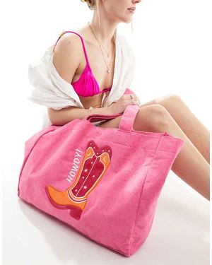 South Beach Bolso Tote Intenso Con Diseño De Bota De Vaquero De Tejido Rizado De - Rosa