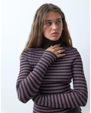 Collusion Knitted Ribbed Roll Neck Jumper - Multicolour
