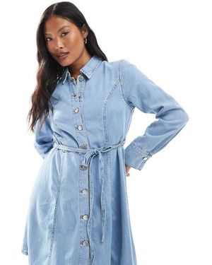 JDY Petite Tie Waist Denim Mini Dress - Blue