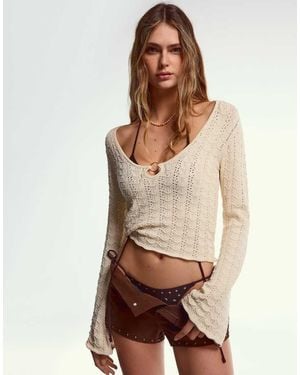 Bershka Sweater Met Textuur En Ring - Bruin