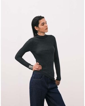 Mango Top Asimétrico Con Cuello Alto De Punto De - Azul