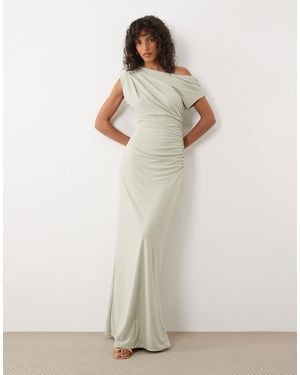 Six Stories Bridesmaid Stretch Off Shoulder Draped Maxi Dress - White