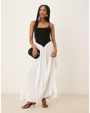 Pretty Lavish Maude Shirred Contrast Maxi Dress - Natural