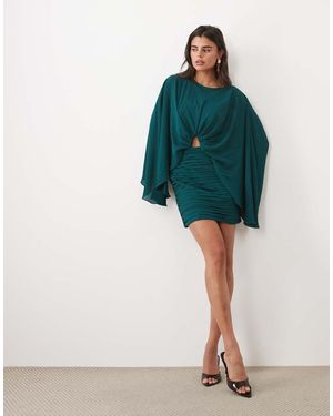 ASOS Premium Mini Jurk Met Vleermuismouwen En Gerimpelde Rok - Groen