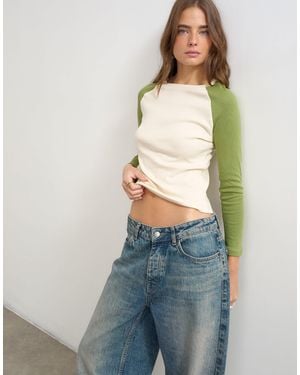 TOPSHOP Colourblock Raglan Long Sleeve T-shirt - White