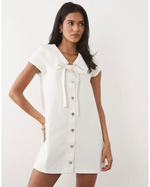 Miss Selfridge Collared Denim Mini Dress With Tie Detail - White