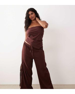 ASOS Asos Design Curve Cotton Crinkle Wide Leg Trouser - Brown