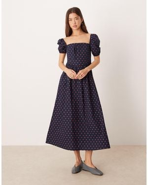 Glamorous Square Neck Puff Sleeve Midaxi Dress - Blue
