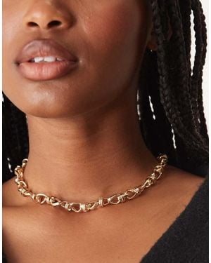 ASOS Short T-Bar Necklace With Chunky Twisted Chain Links - Brown
