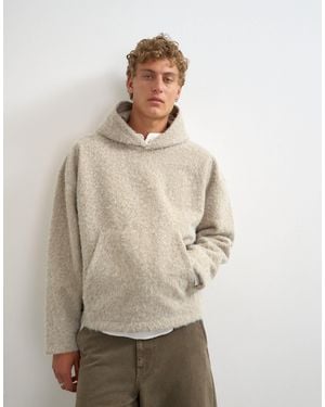 TOPMAN Locker geschnittener hoodie aus gebürstetem borg - Natur