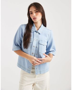 ONLY Short Sleeve Boxy Denim Shirt - Blue