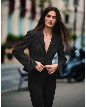 Bershka Tailored Striped Blazer - Black