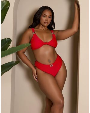 Moda Minx Curve X Bernadette Afia Knot Front Bikini Top With Gem Detail - Red