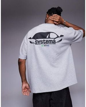 ASOS Camiseta Gris Jaspeado Extragrande Con Hombros Caídos Y Estampado Gráfico De Coche De Tejido Grueso De 300 G/M² Premium De