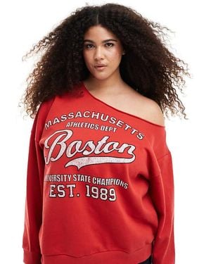 ASOS Asos Design Curve Off Shoulder Sweatshirt With Boston Graphic - Red