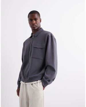 ASOS Heavyweight Oversized Zip Through Jersey Shacket - Blue