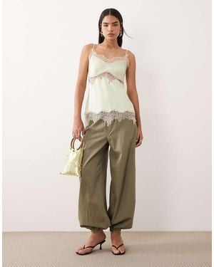 ASOS Satin Lace Trim Long Line Cami Top - Natural
