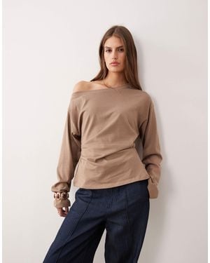 ASOS Long Sleeve Off Shoulder Corset Waist Tee - Blue