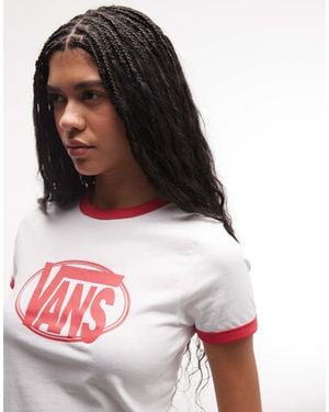 Vans Camiseta Blanca Con Estampado En El Centro Del Pecho Y Ribetes De - Rojo