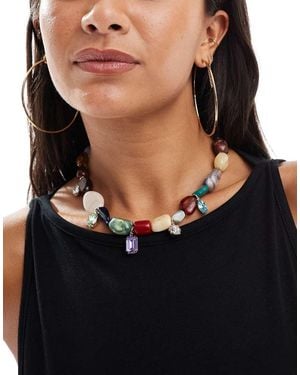 ASOS Beaded Necklace With Large Faux Stones - Black
