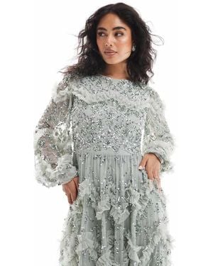 Maya Embellished Blouson Sleeve Maxi Dress - Grey