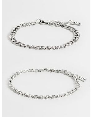 ASOS Pack De 2 Pulseras De Cadena Barbada En Plateado - Gris