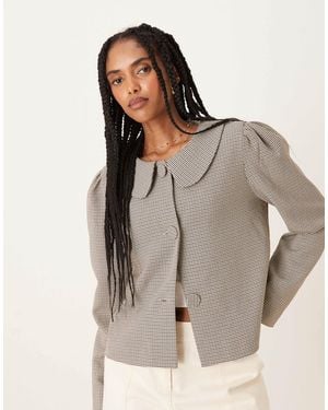 Glamorous – cropped mantel im caban-stil mit braunem hahnentrittmuster und lockerem, weitem schnitt - Natur
