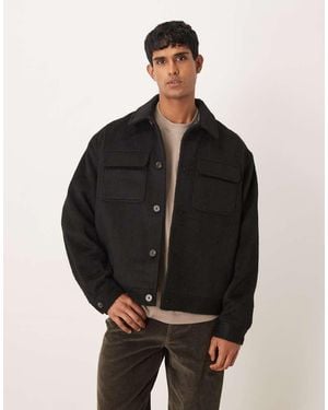 ASOS Wool Look Brushed Harrington Jacket - Black