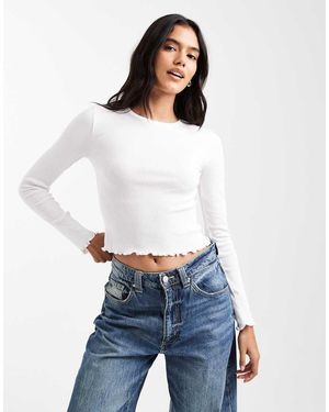 Brave Soul Cotton Long Sleeve T-shirt With Lettuce Hem - White