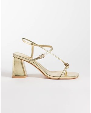 Glamorous Block Heeled Sandals With Metal Detail - Metallic