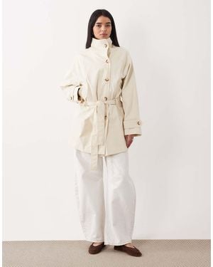 Mango Cotton Rich Funnel Neck Trench Coat - Natural