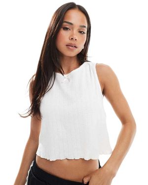 Pieces Mouwloze Ajourgebreide Crop Top Met Strikje - Wit