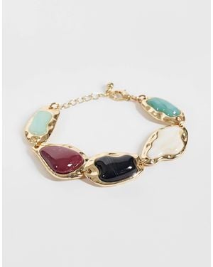 Reclaimed Vintage Molten Gold Bracelet With Faux Semi Precious Stones - Multicolor