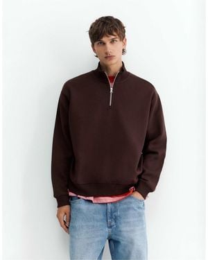 Pull&Bear Sweatshirt mit viertelreißverschluss - Braun