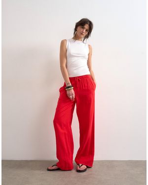 TOPSHOP Linen Straight Leg Trouser With Deep Cuff - Red