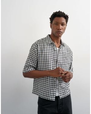 TOPMAN Relaxed Fit Crop Textured Check Shirt - White