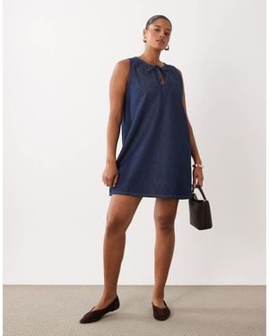 ASOS Asos Design Curve Denim Ruched Keyhole Mini Dress - Blue