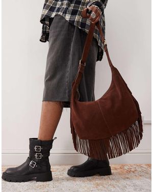 Barneys Originals Suede Fringe Bag - Brown