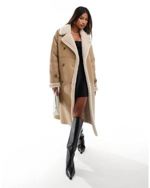 Forever New Shearling Belted Faux Fur Coat - White