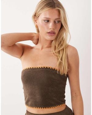 ASOS Renee Towelling Whipstitch Beach Bandeau Top Co Ord - Brown