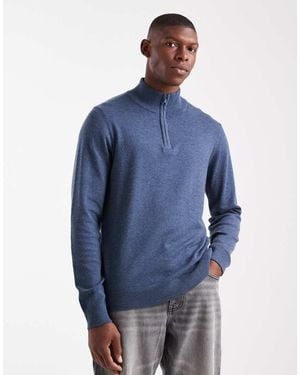 Threadbare 1/4 Zip Knitted Jumper - Blue