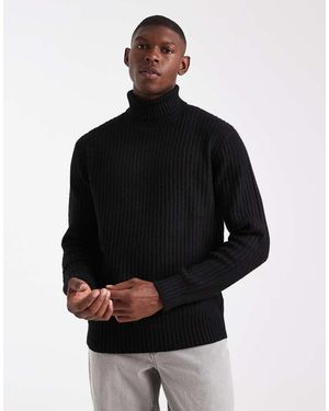 JJ Rebel Roll Neck Cable Knit Jumper - Black