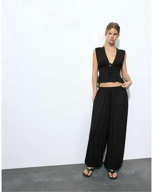 Pull&Bear Sarouel Crepe Trousers - Black