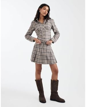 Miss Selfridge Check Pleated Mini Skirt Co-ord - White