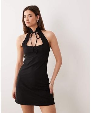 ASOS Tie Detail Stand Collar Sleeveless Crepe Mini Dress - Brown