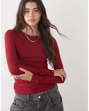 Weekday Slim Fit Long Sleeve T-Shirt - Red
