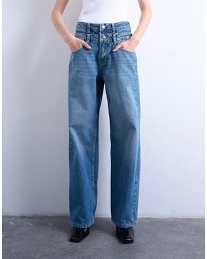 TOPSHOP Double Waistband Column Jeans - Blue